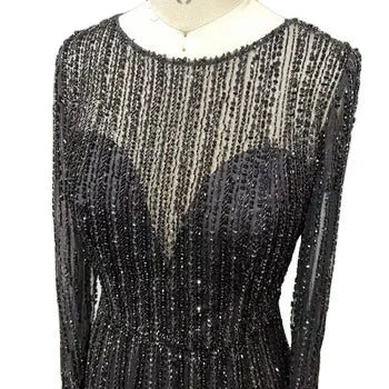 Luxury Black Dubai Arabic Designer Luxury a Line Beaded Evening Dresses Gowns for Women Wedding Party 2024