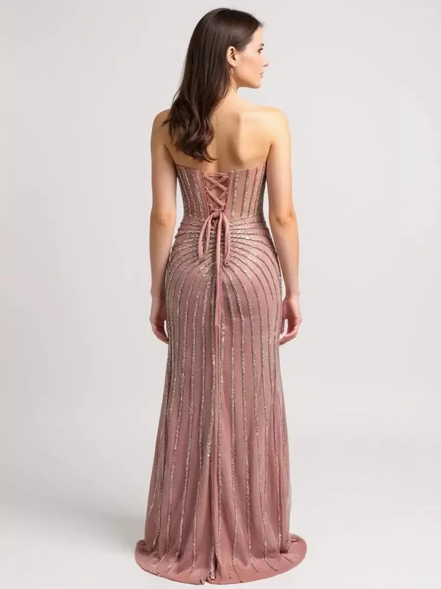 Pink Luxury Gorgeous Mermaid Prom Evening Gown Embellished With Stunning Beaded Embroidery and Elegant