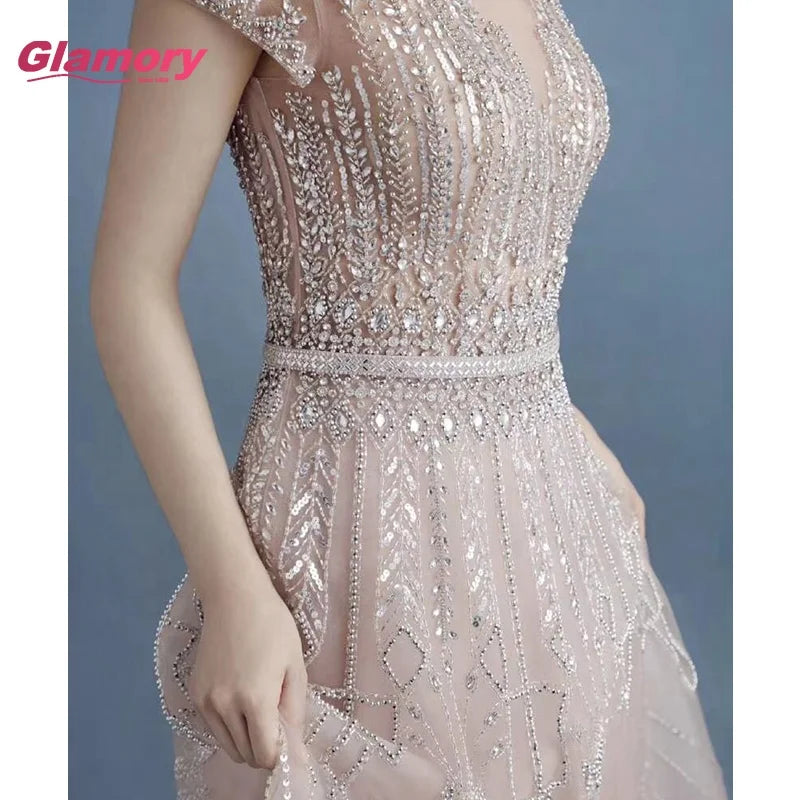 Luxury Evening Dress Beads O Neck Ball Gown Women Dresses Gown Ladies Prom Dresses