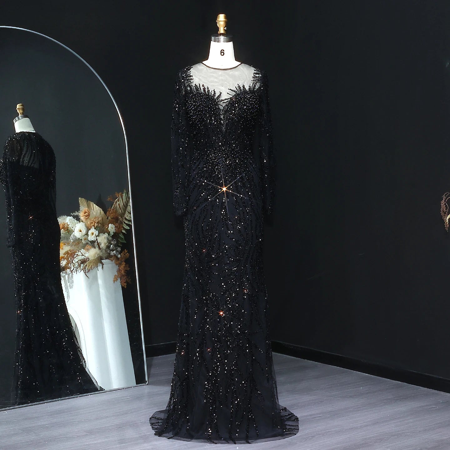 Luxury Evening Dresses for Women Dubai Mermaid Wedding Party Gowns Long Sleeves Sweep Floor-Length