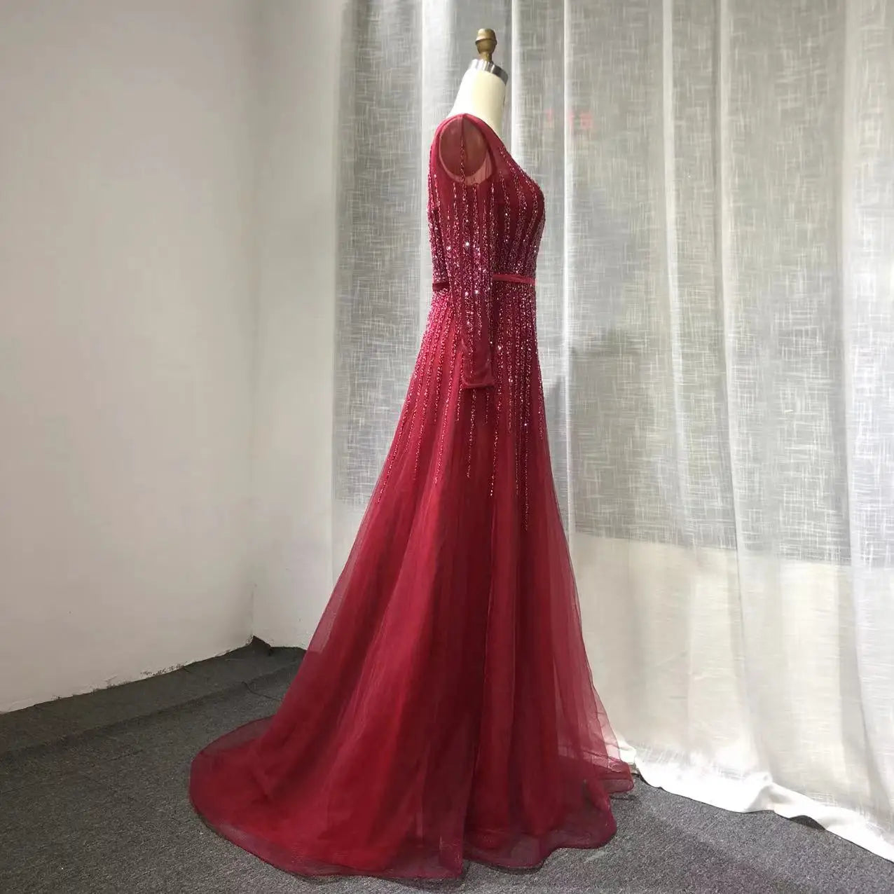 Elegant Muslim a Line Beaded Luxury Dubai Long Evening Dresses Gowns 2024  for Woman Wedding Party Dress