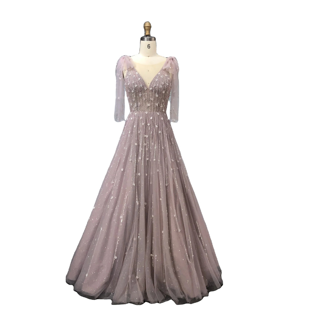 New Style Gorgeous A-line Glitter Tulle Evening Dress Spaghetti Strap With Bow Decoration Crystal Beading Party Gowns