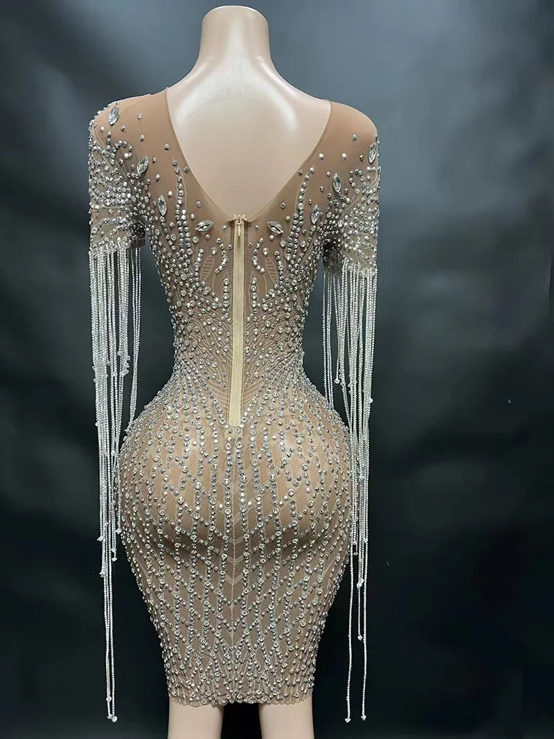 Luxury Elegant Deep V NudeWoman Evening Gown Slim Printed Knee-Length Dresses Suitable for Formal Parties