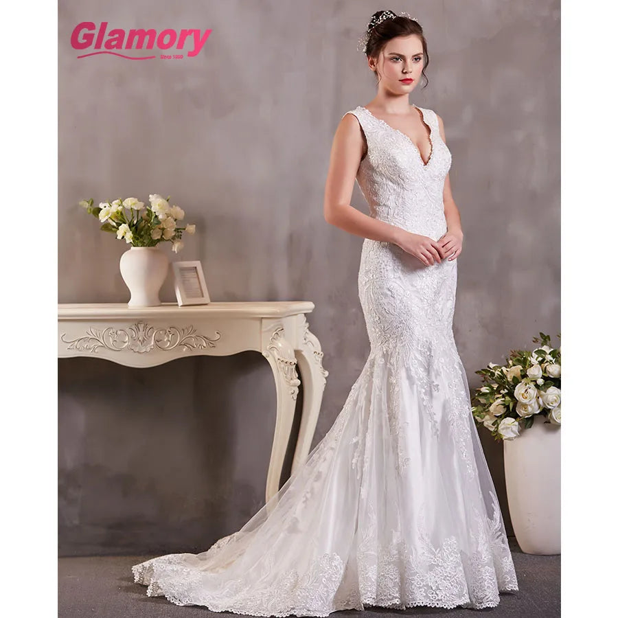 White Sleeveless Mermaid Lace Ball Gown Sexy Backless Wedding Dress African Dress for Wedding