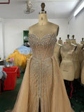 Champagne Silver Beading Overskirt High Quality Long Gown With Skirt Evening Dresses
