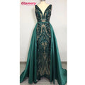 2020 New Elegent V-Neck Evening Gown Green Sequined Mermaid Detachable Dresses Long Prom Dress