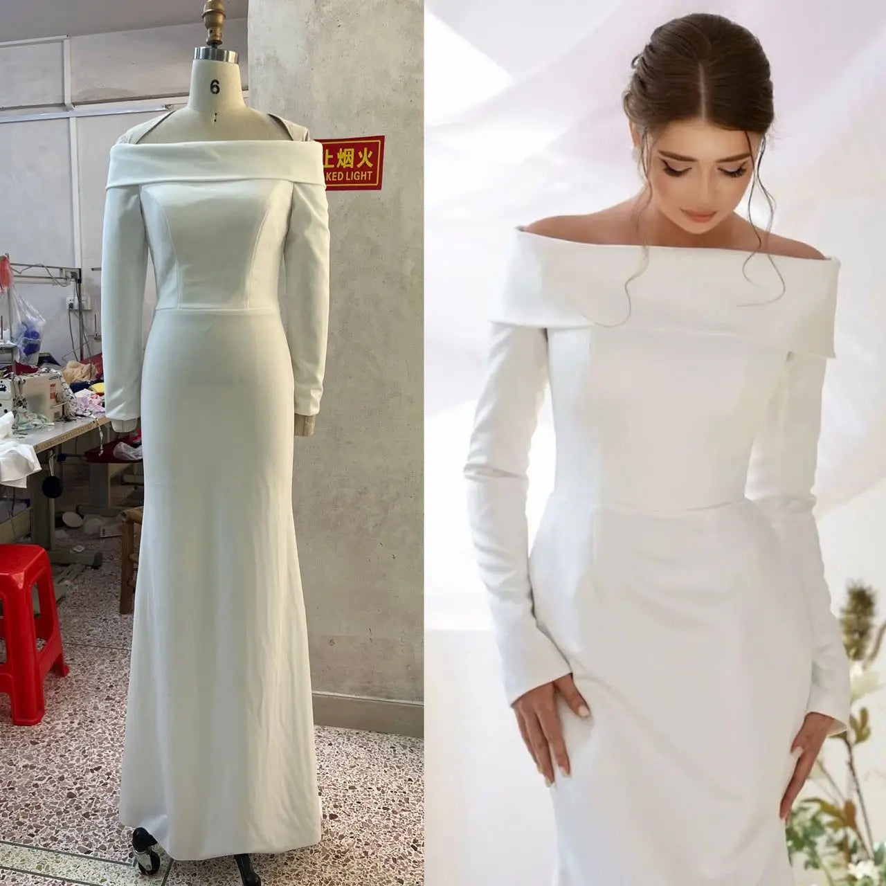 Sweeping Crepe Gown Satin Wedding Dresses Off Shoulder Bridal Gowns Women Wedding Guest Formal Party Dress