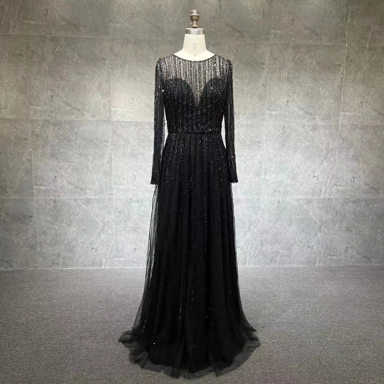 Luxury Black Dubai Arabic Designer Luxury a Line Beaded Evening Dresses Gowns for Women Wedding Party 2024