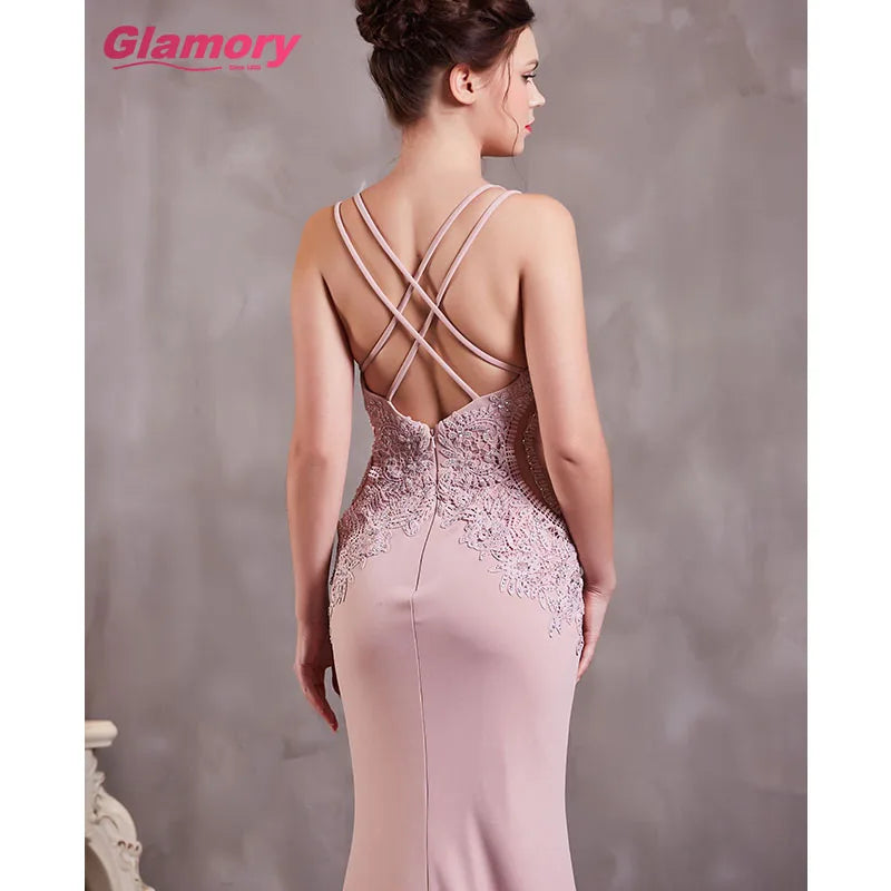 High Quality Sexy Suspenders Dresses Lace Appliques Long Evening Dress Summer Wear Bodycon Prom Gown