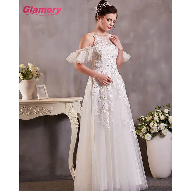 Travel Photo A-Line Dress Wedding Lawn Outdoor Seaside Tulle Beach Wedding Dress