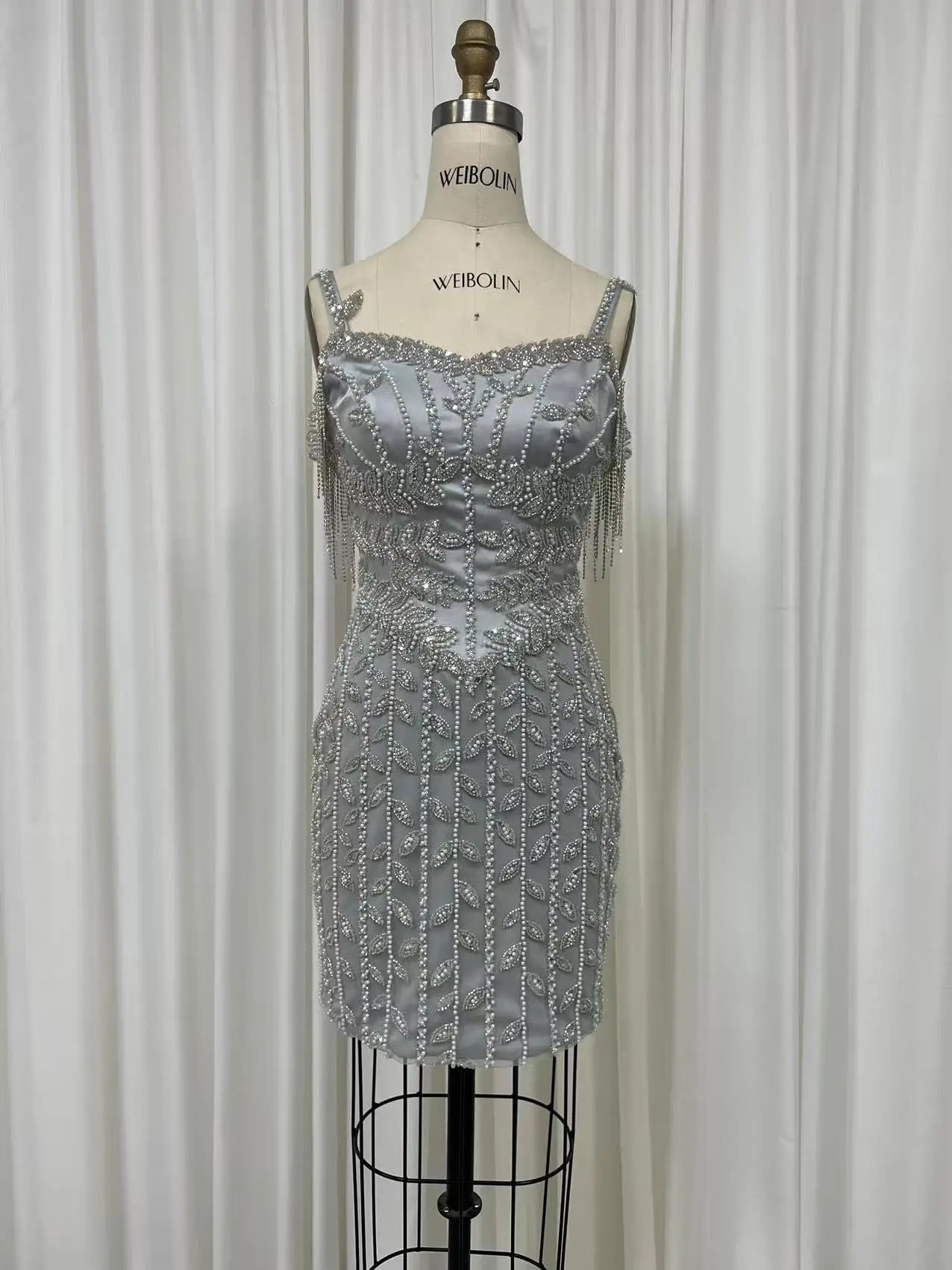 Short Saudi Arabic Luxury Tassel Straight Pink Evening Dress for Women Wedding Formal Party Gowns