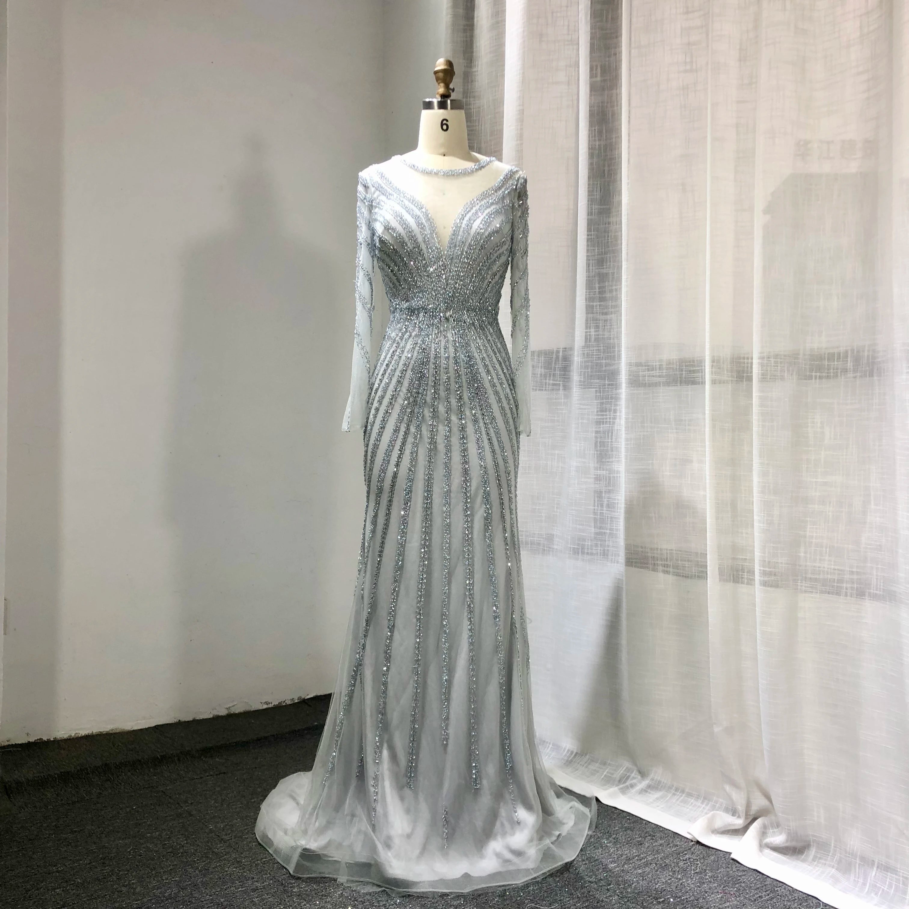 2022 Plus Size Women Evening Dress Long Sleeve Slim Solid Colour Elegant Gown Wholesale Price Evening for Women