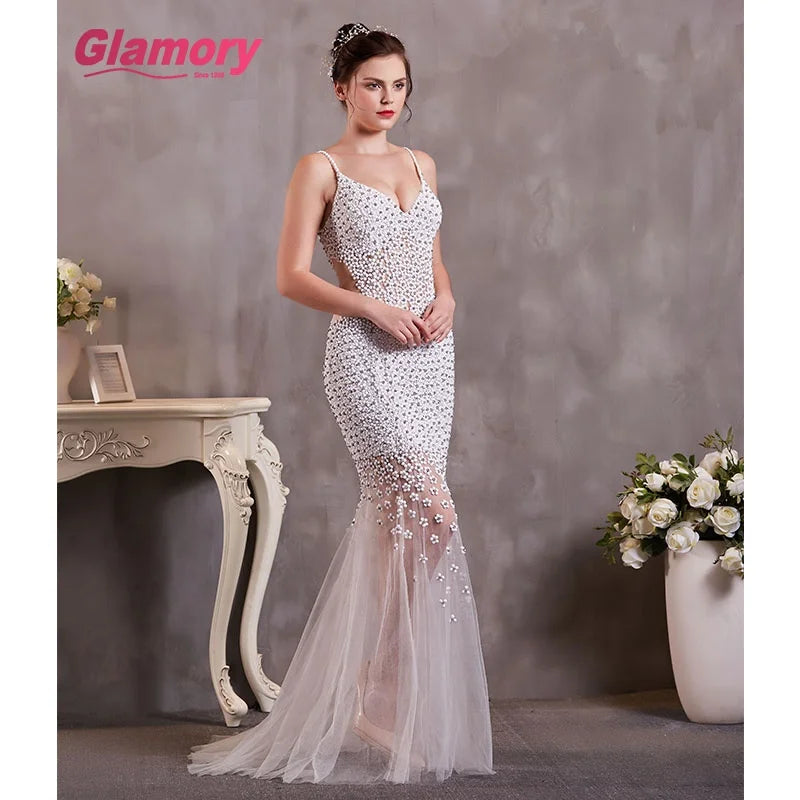 Luxury Beaded Wedding Dress Mermaid Sweetheart Neck Spaghetti Strap Sexy Backless Wedding Dress