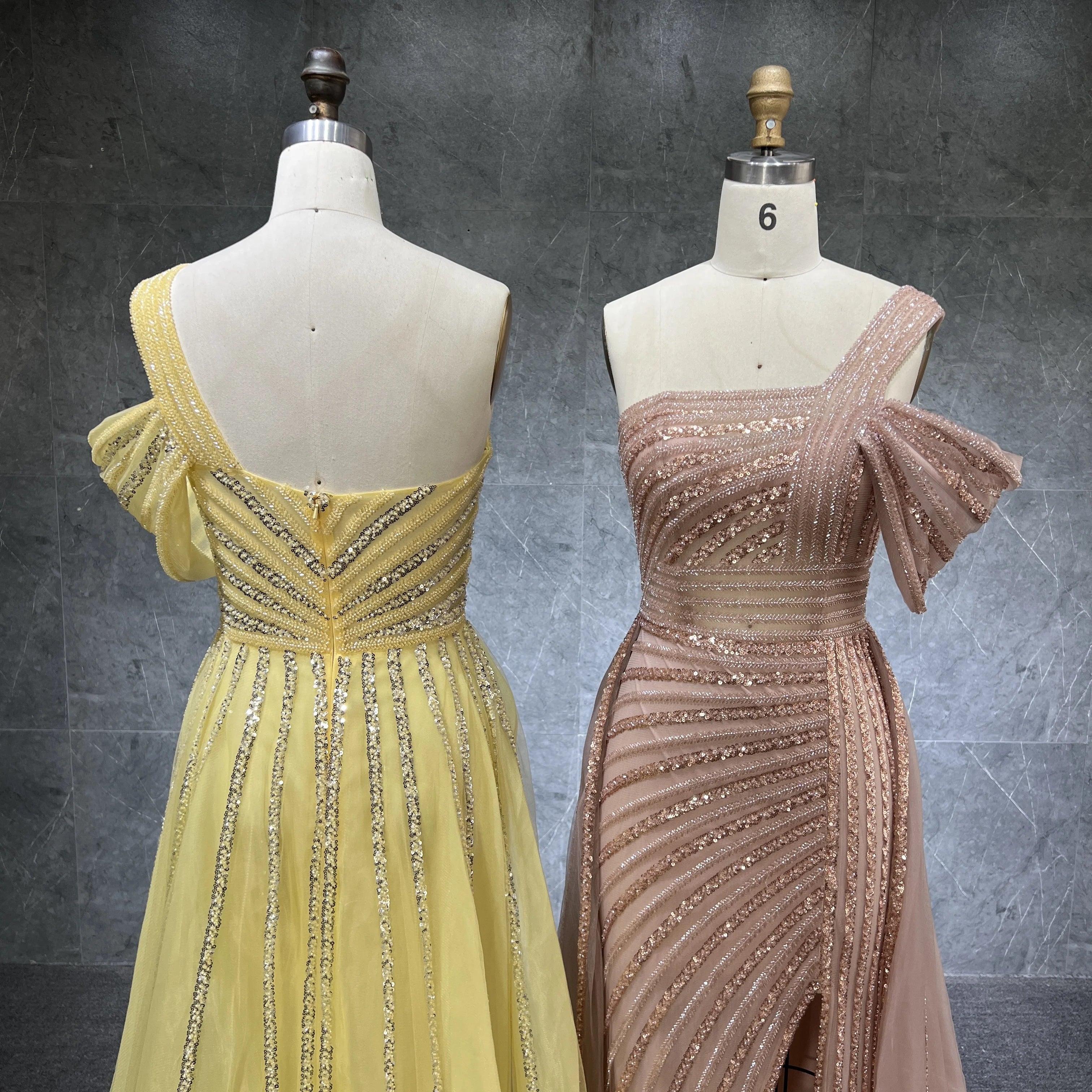 Turquoise One Shoulder High Split Sexy Evening Gowns Mermaid Elegant Luxury Beaded Organza Party Dresses