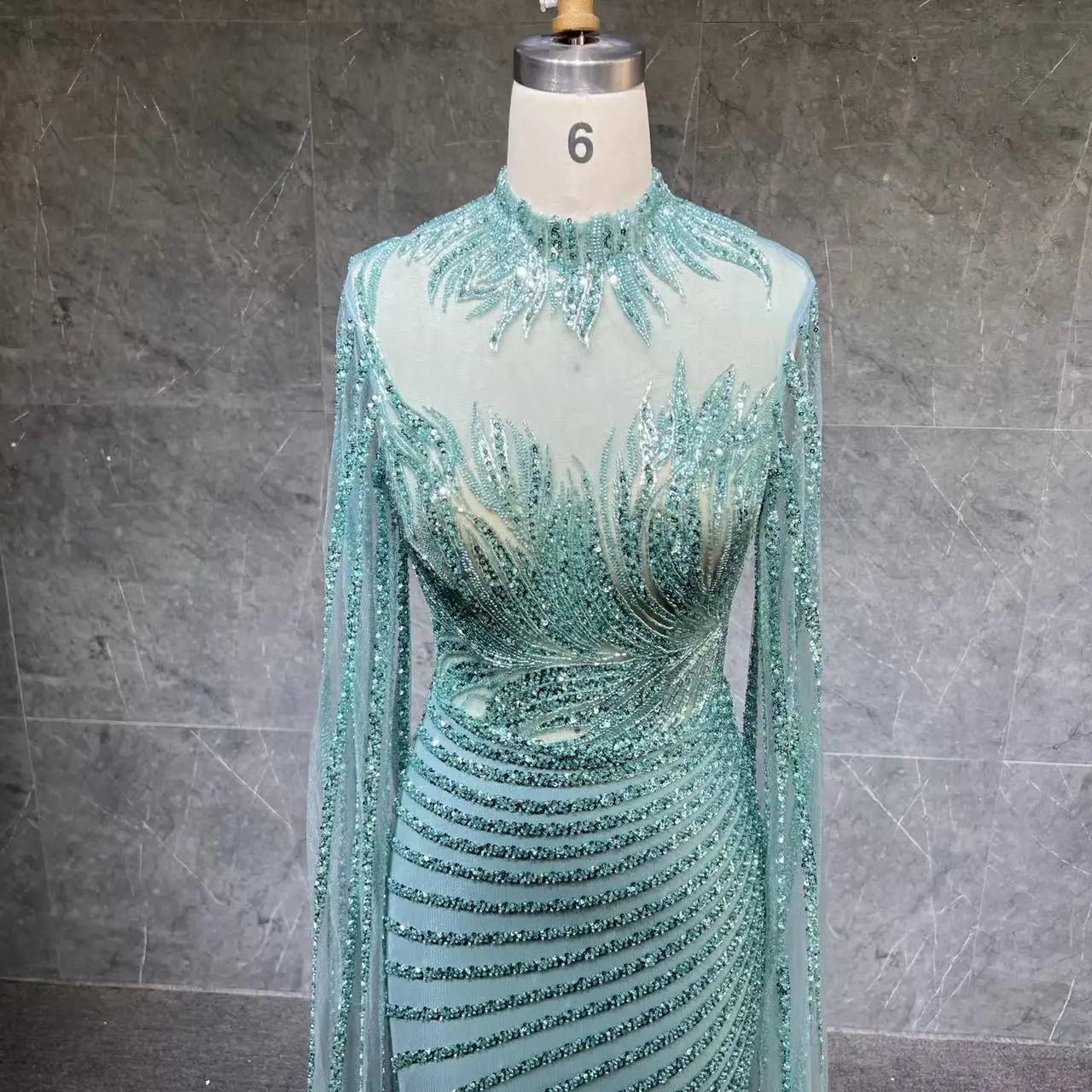 Luxury Dubai Beaded Lace Cape Sleeves Mermaid Evening Gown for Women Wedding Party Dresses