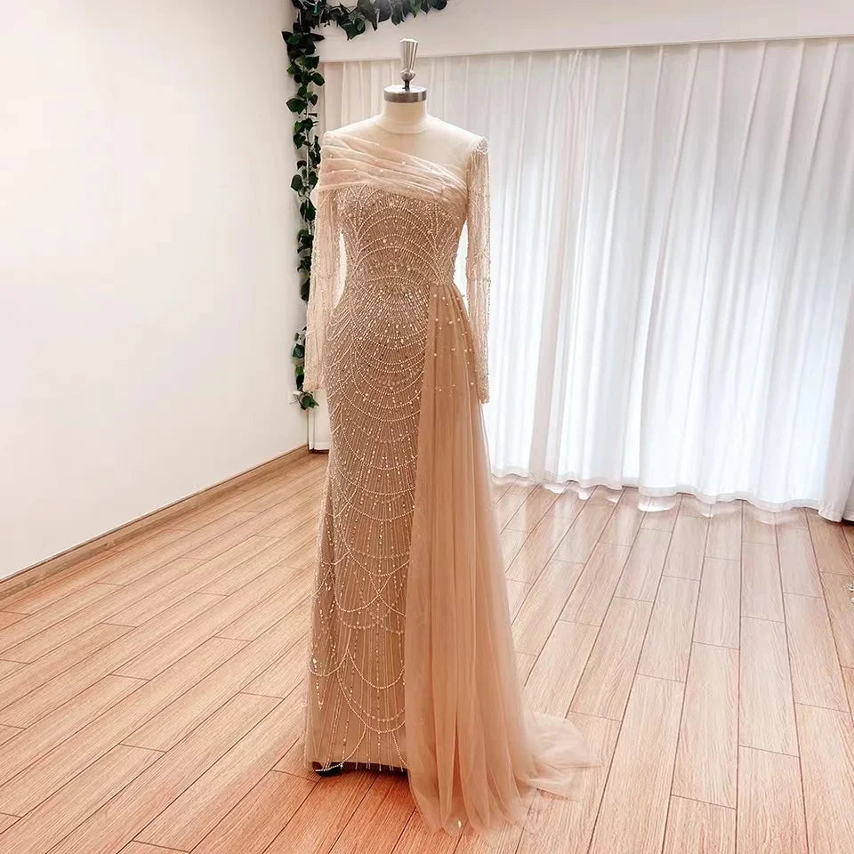 Elegant Dubai Mermaid Evening Dresses for Women 2024 Luxury Off the Shoulder Formal Prom Wedding Party Gowns With Overskirtt
