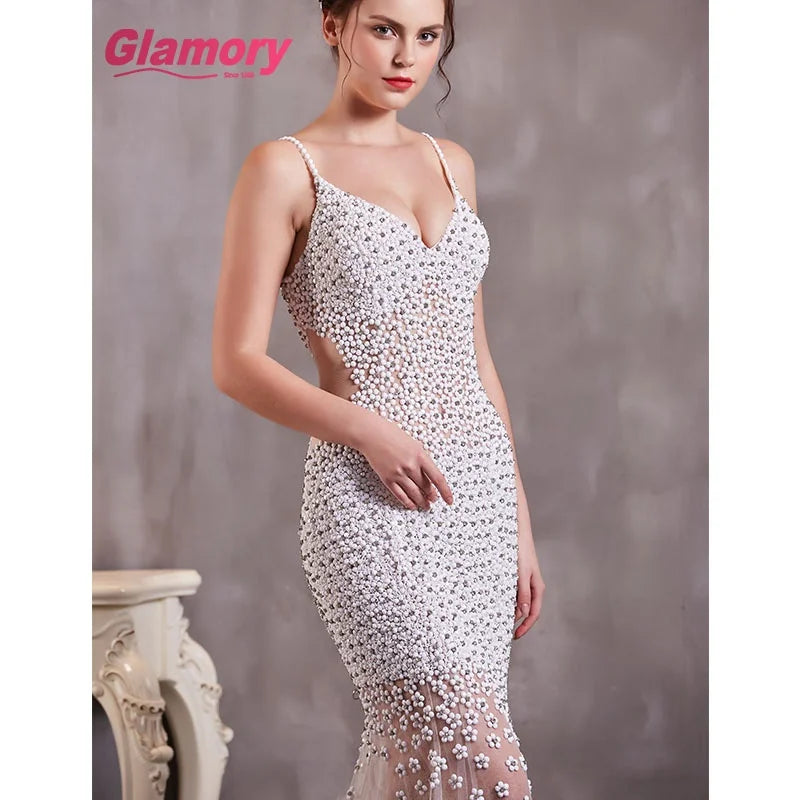 Luxury Beaded Wedding Dress Mermaid Sweetheart Neck Spaghetti Strap Sexy Backless Wedding Dress