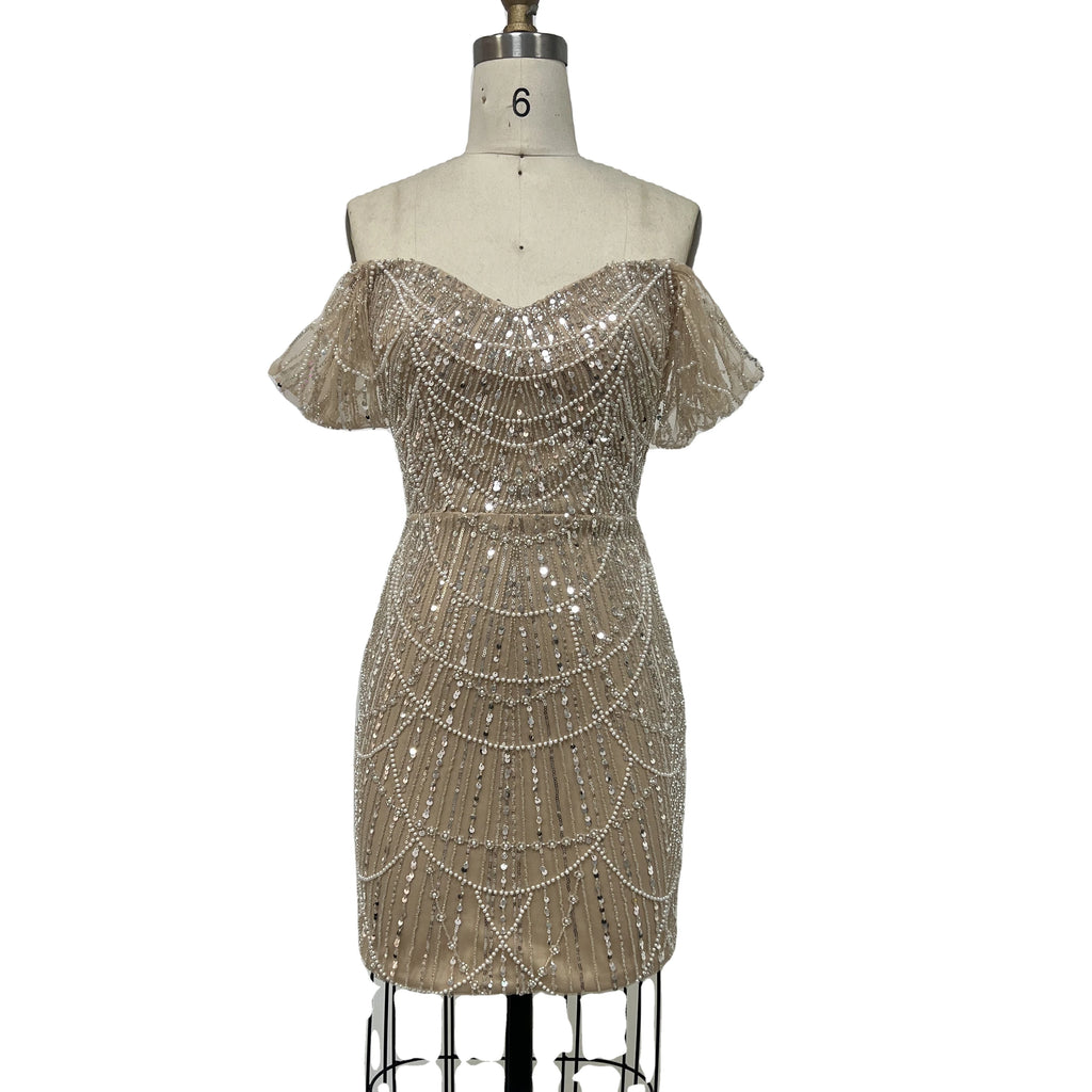 Luxury Dress Women Celebrity Party Wear Long Sleeve Beaded Evening Dresses Gowns