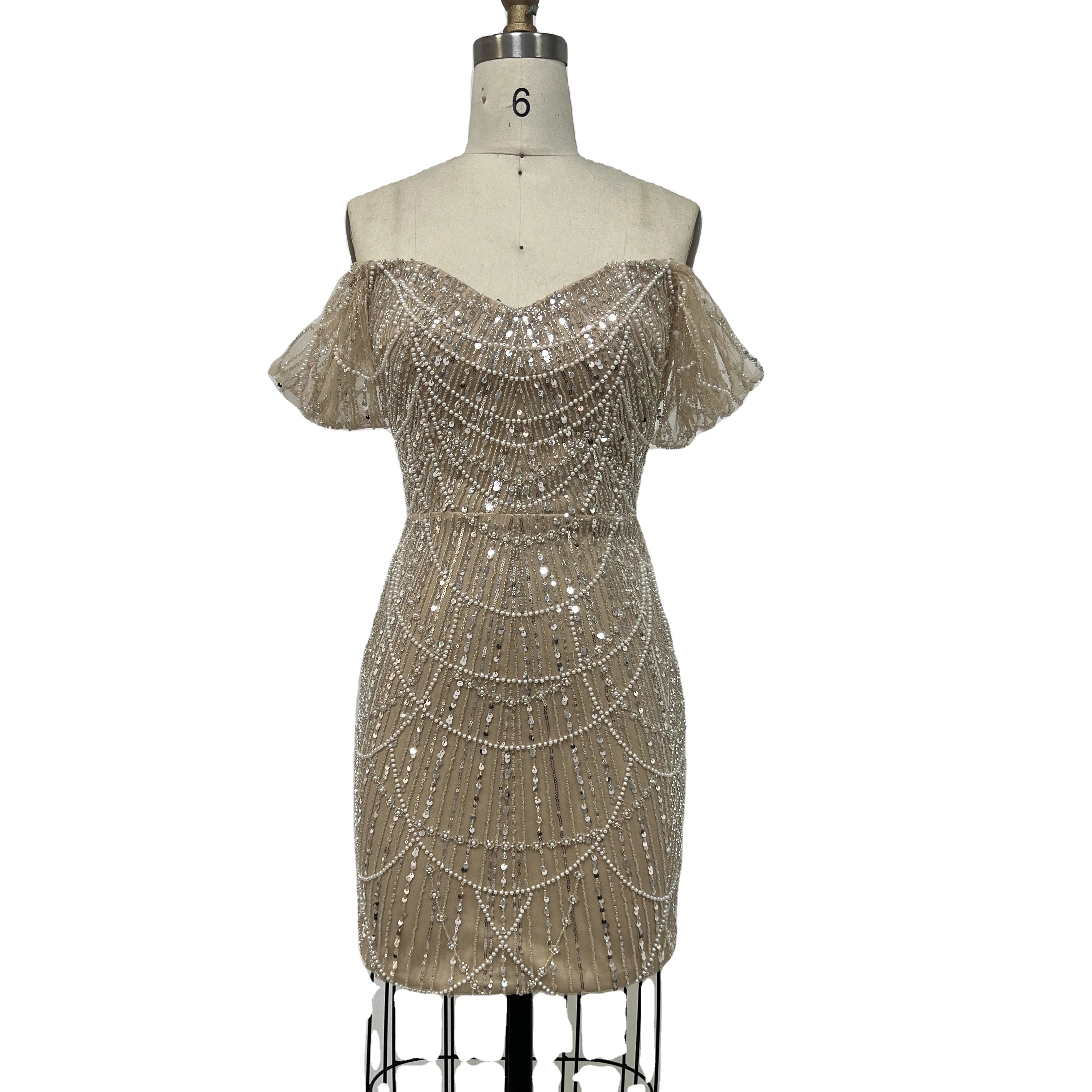 Luxury Dress Women Celebrity Party Wear Long Sleeve Beaded Evening Dresses Gowns