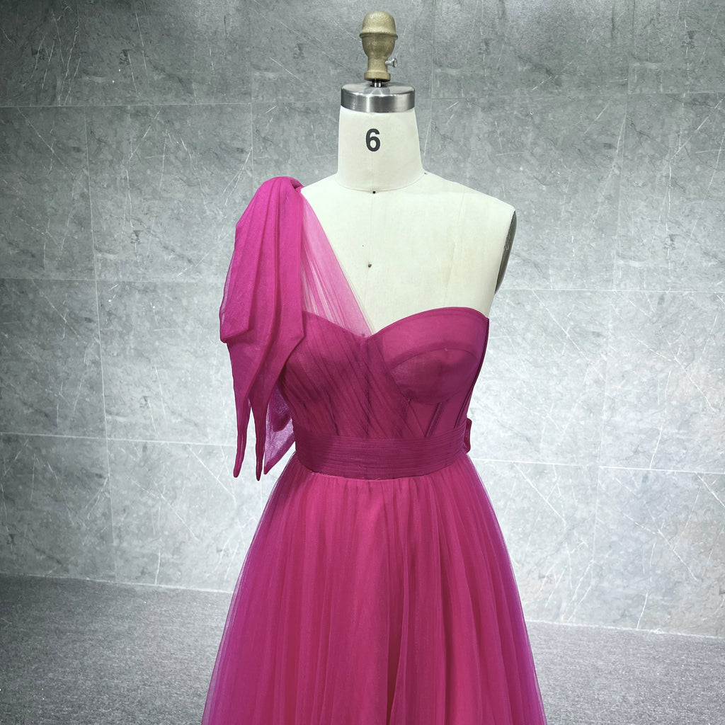 Fashion One Shoulder A-Line Evening Dress With Bow Women Elegant Custom Evening Dress for Party Prom