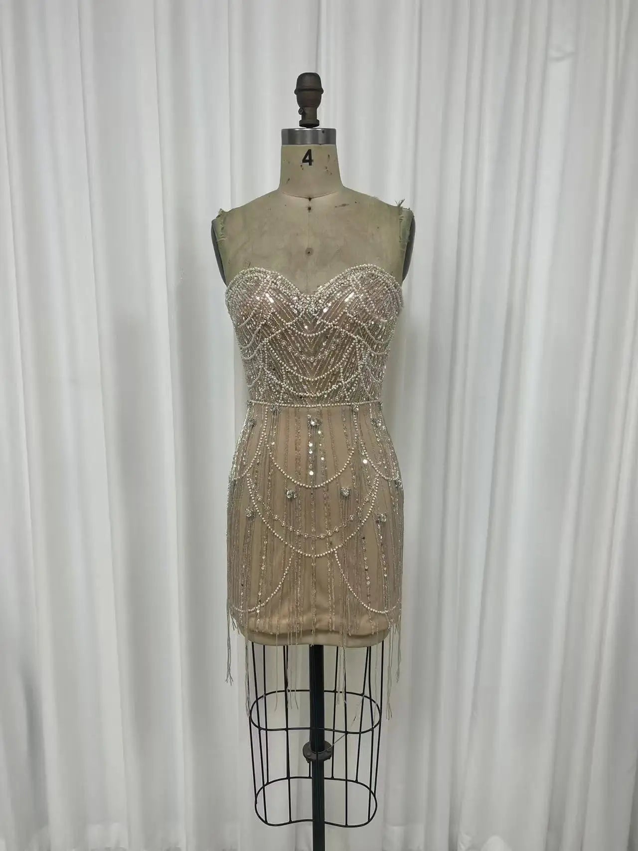 NEW Arrival Sexy Beaded Tassel Prom Dress Celebrity Party Sweetheart Mini Short Fashion Dress