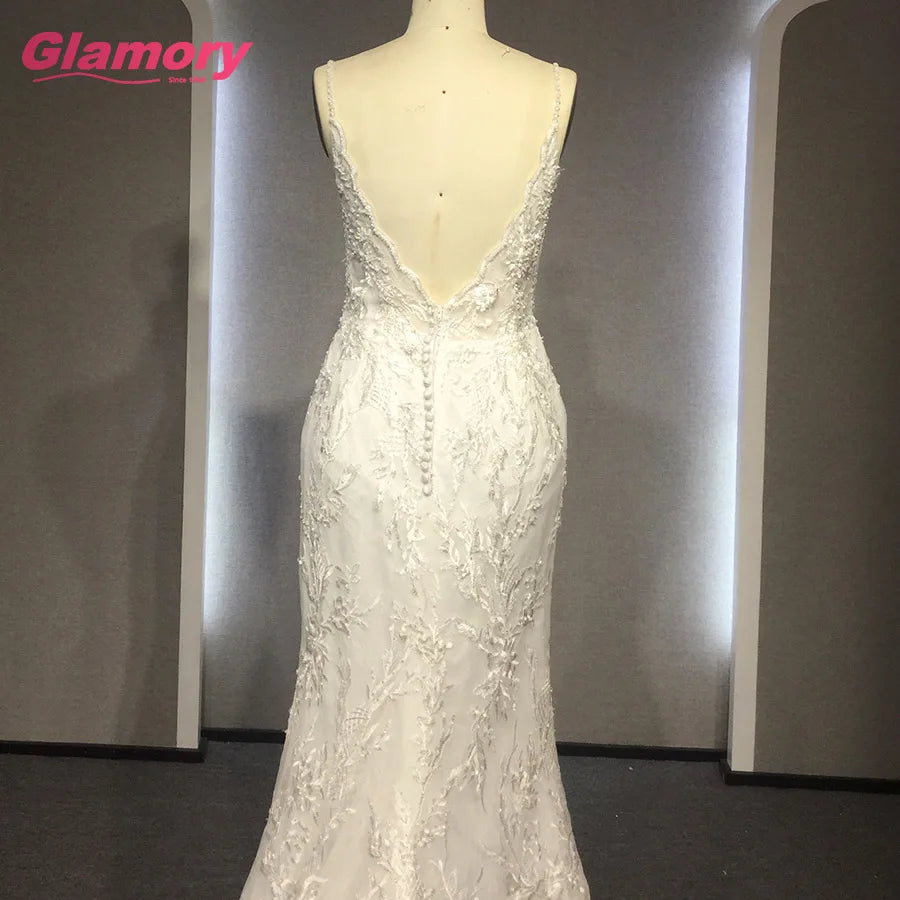 Elegant Vestido De Renda High Quality Long Lace Wedding Fitted Mermaid Bride Dress