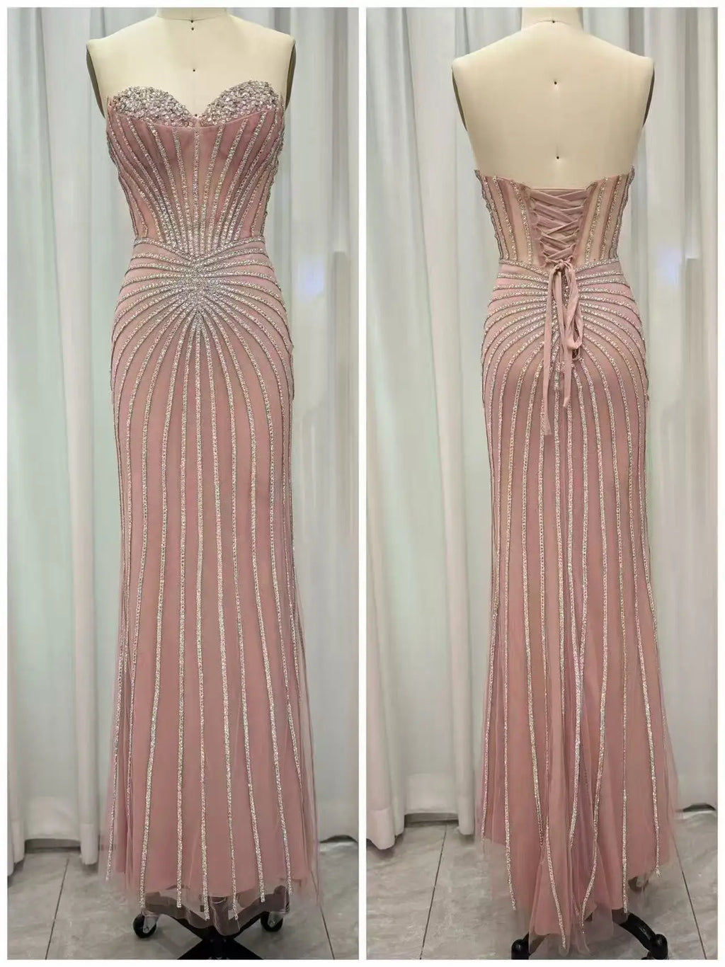 Pink Luxury Gorgeous Mermaid Prom Evening Gown Embellished With Stunning Beaded Embroidery and Elegant