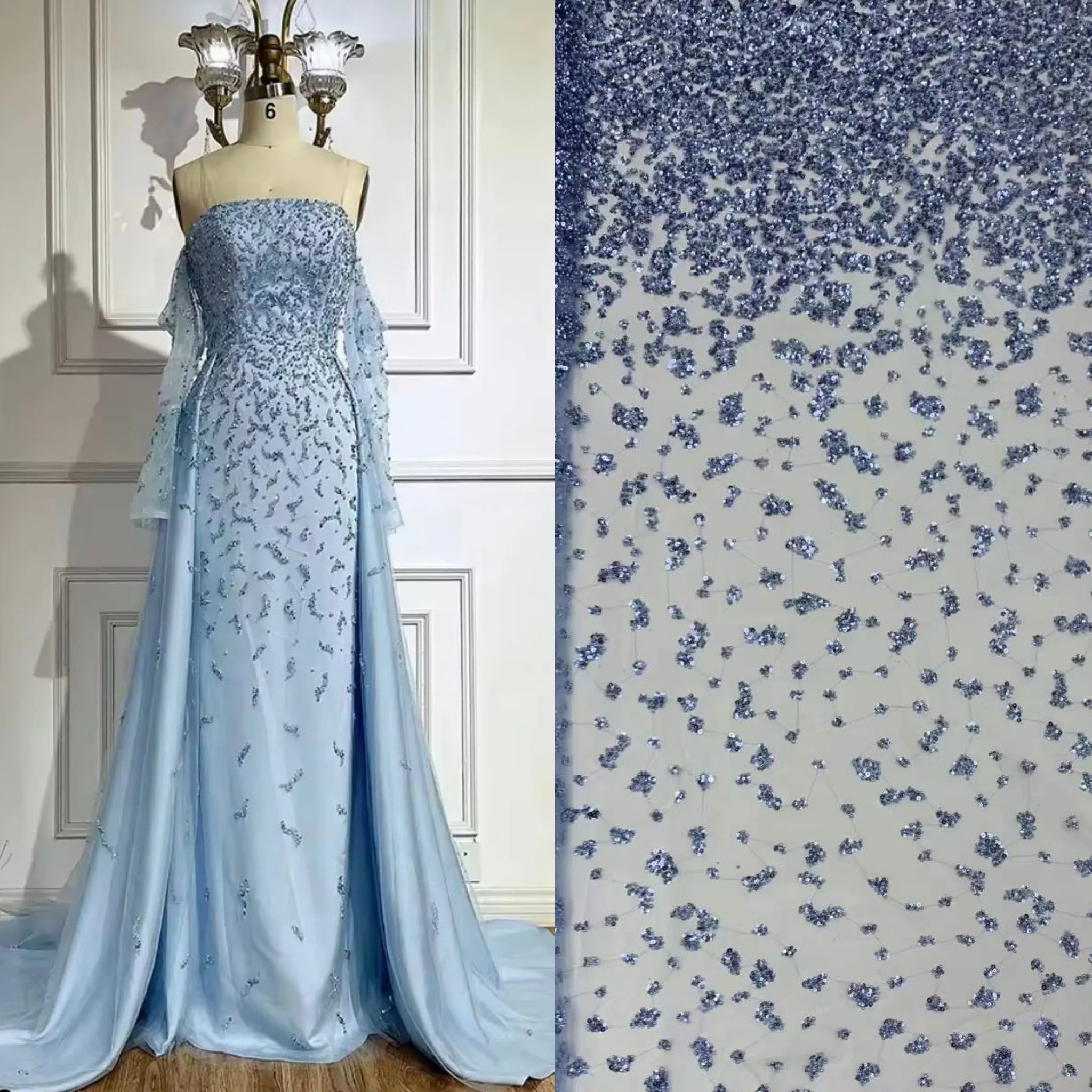 Light Blue Elegant Beaded Evening Dresses With Overskirt Luxury Gowns for Women Wedding Party Dress 2025