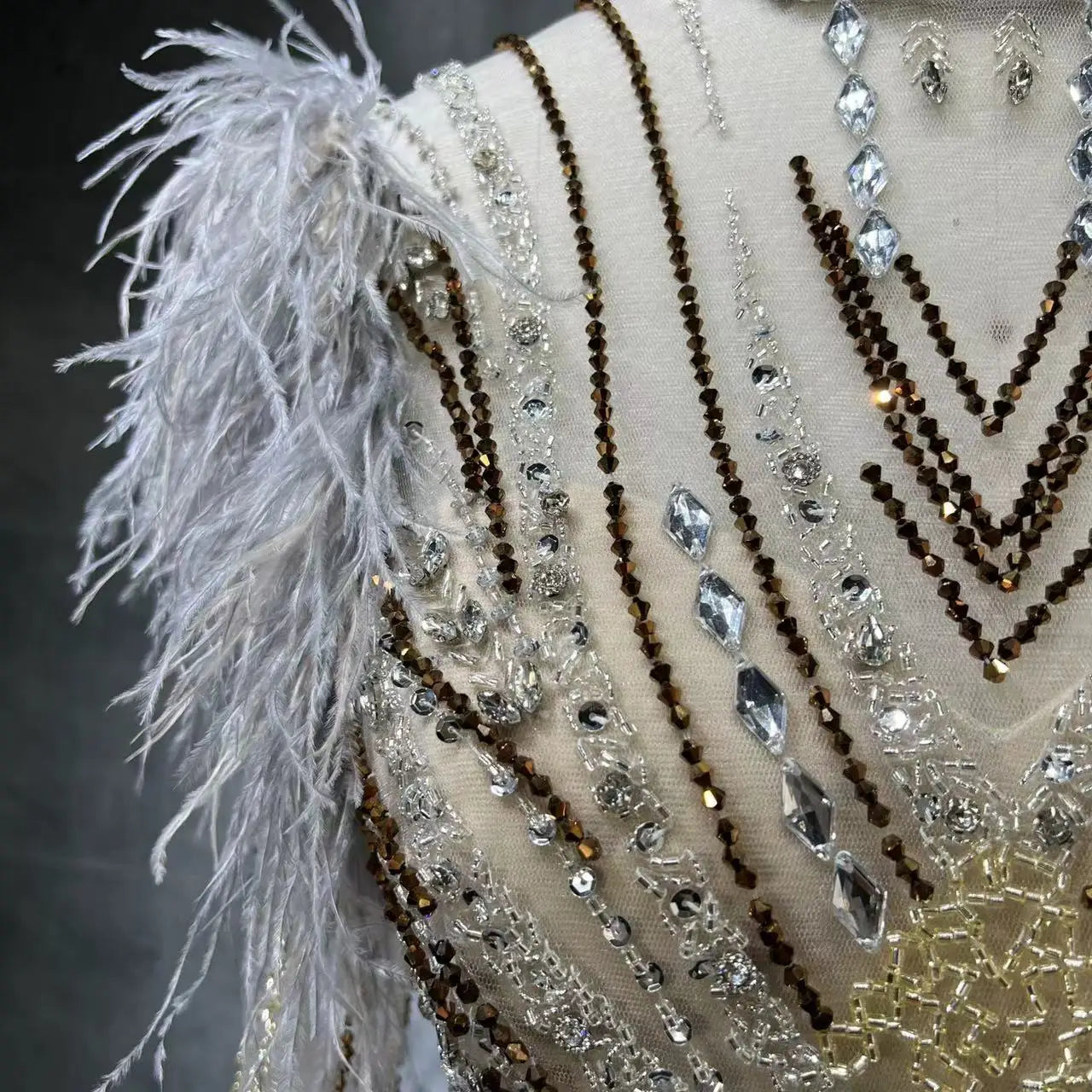 Luxury Feather Sexy Beaded Shiny Rhinestone Nightclub Breast Jewelry Rhinestone Sexy Body Dress