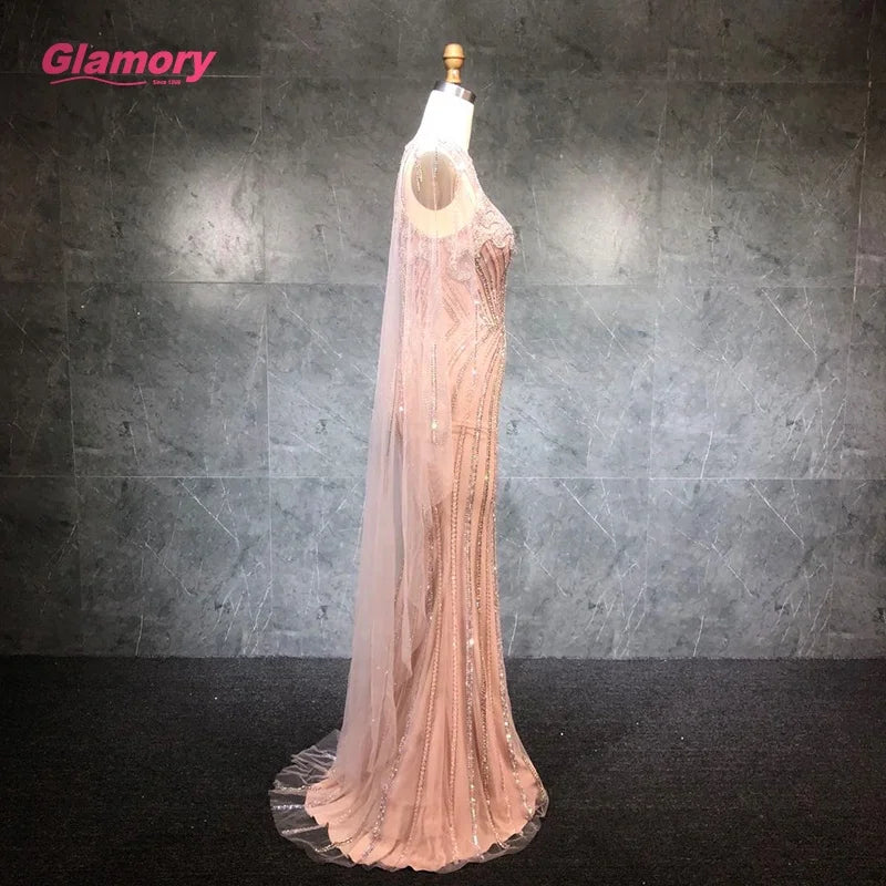 2021 New Design Sexy V Neck Long Sleeves Mermaid Heavy Beaded  Crystal Evening Dresses for Women
