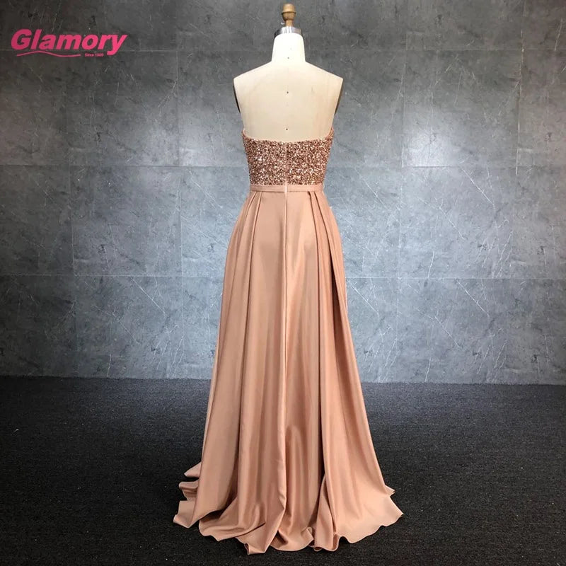 Chaozhou Evening Dress Factory Crystal Beading Satin Long Party Dress Gown