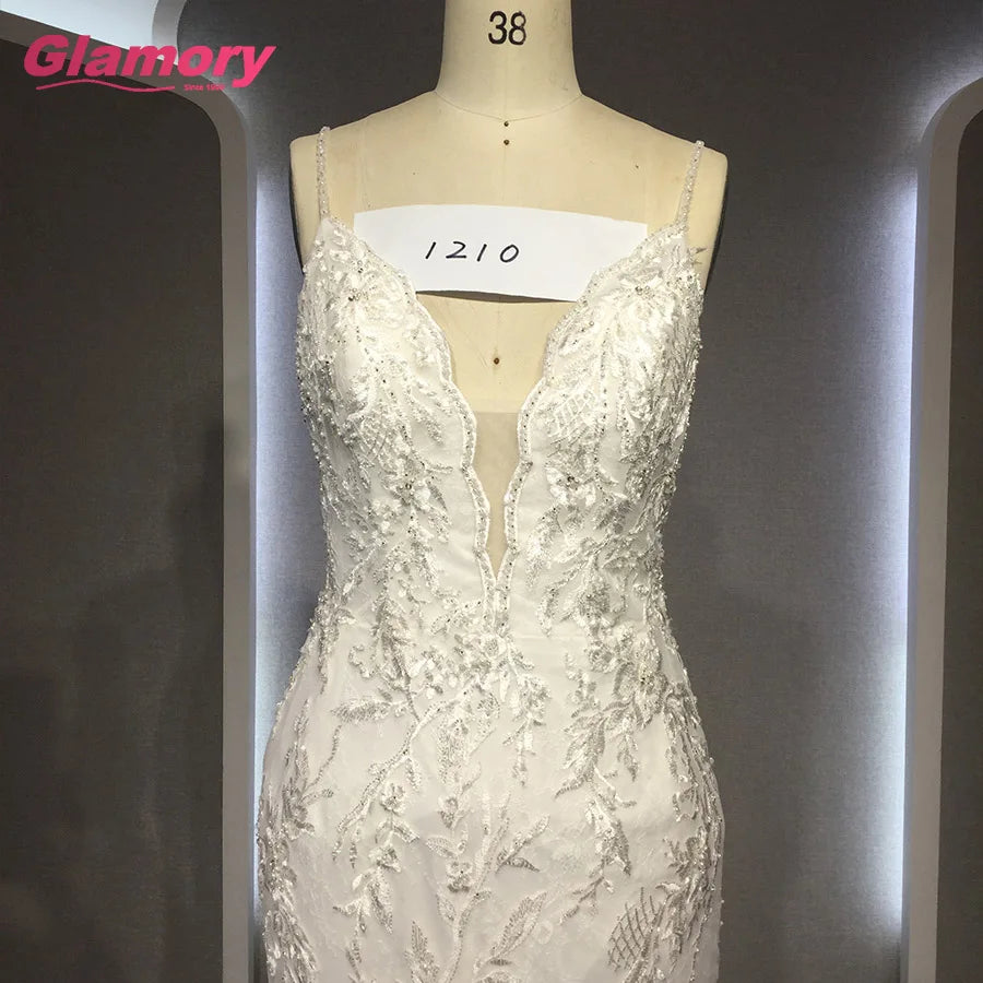 Elegant Vestido De Renda High Quality Long Lace Wedding Fitted Mermaid Bride Dress