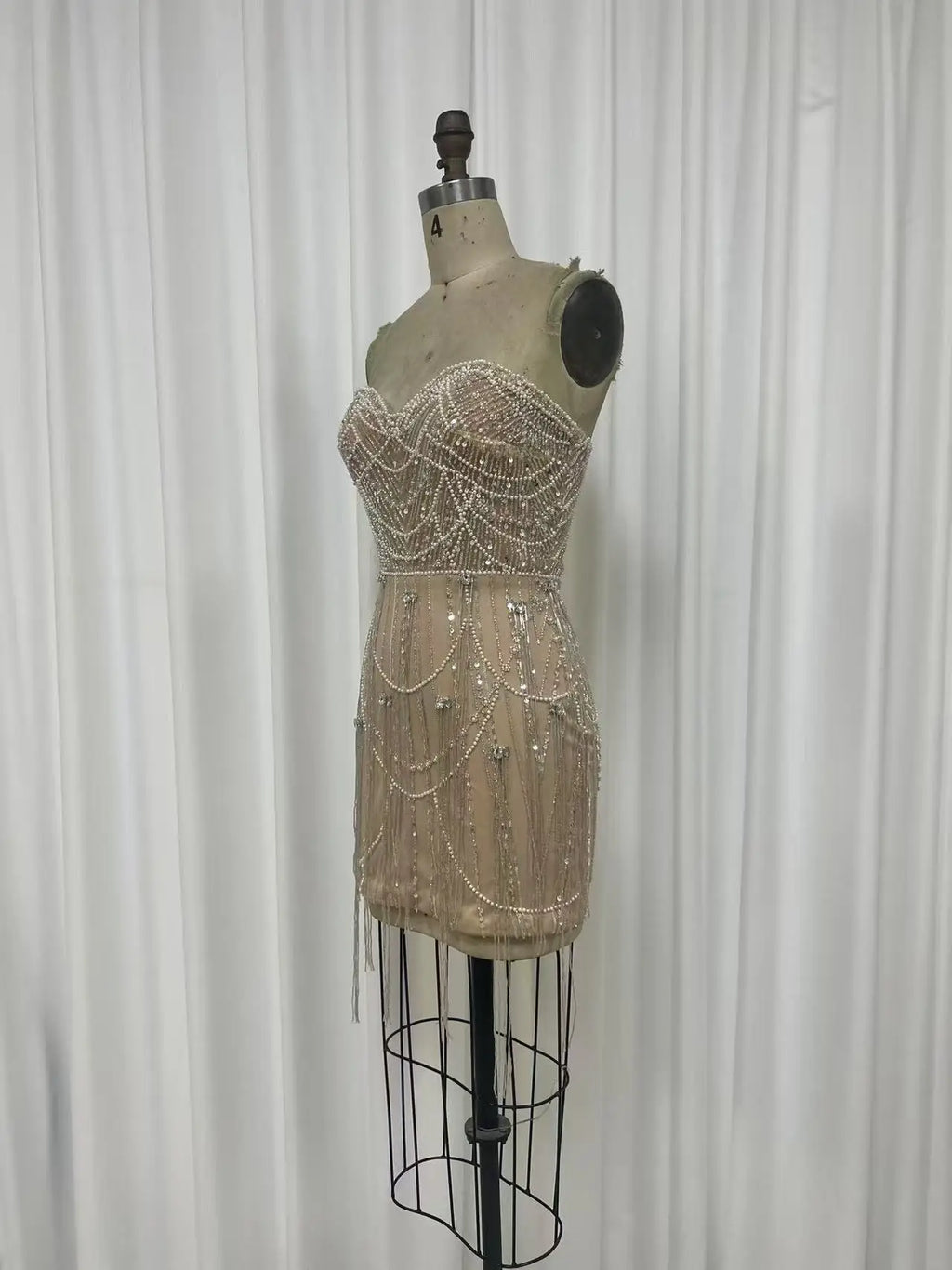 NEW Arrival Sexy Beaded Tassel Prom Dress Celebrity Party Sweetheart Mini Short Fashion Dress
