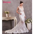 White Sleeveless Mermaid Lace Ball Gown Sexy Backless Wedding Dress African Dress for Wedding
