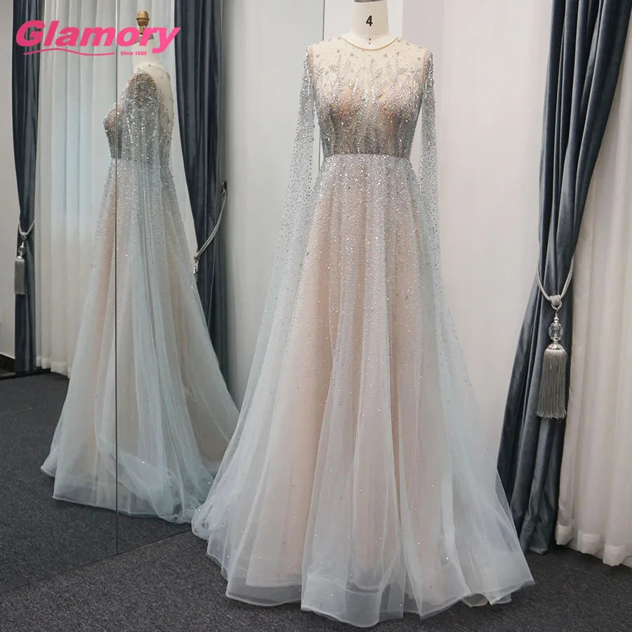 Hot Selling Bead Evening Dress Long Sleeves A-Line  Party  Evening Gown