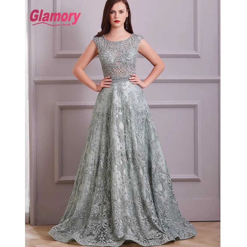 2020 New Collection Mint Evening Lace Luxurious Beading Cap Sleeve a Line Long Prom Dress Formal Occasion Gowns