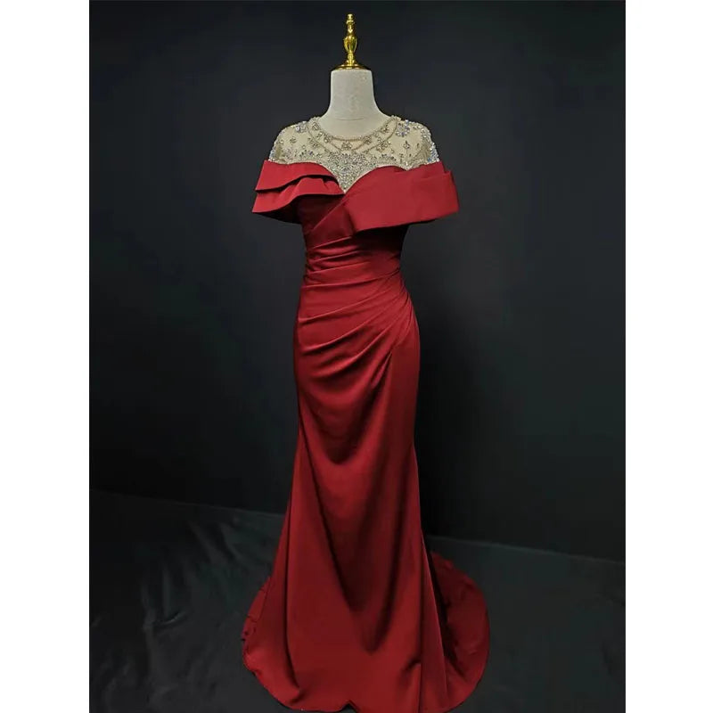 Red Banquet Evening Dress Fashion Party Long Evening Dress Elegant Slim Sexy Fishtail  Party  Dress