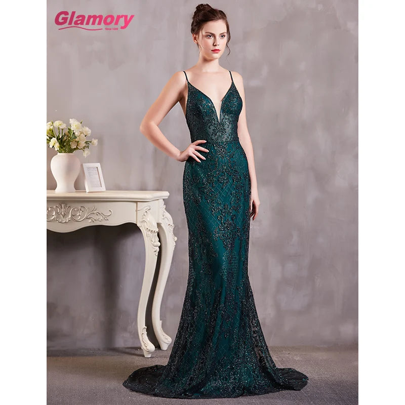 Wholesale Fashion Sequin Lace Dresses Sexy V Neck Sleeveless Long Women Lady Elegant Evening Dress