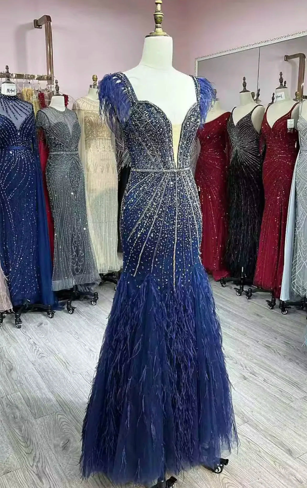 Luxury Feather White Nude Prom Evening Dresses Elegant Long Women's Wedding Party Dress