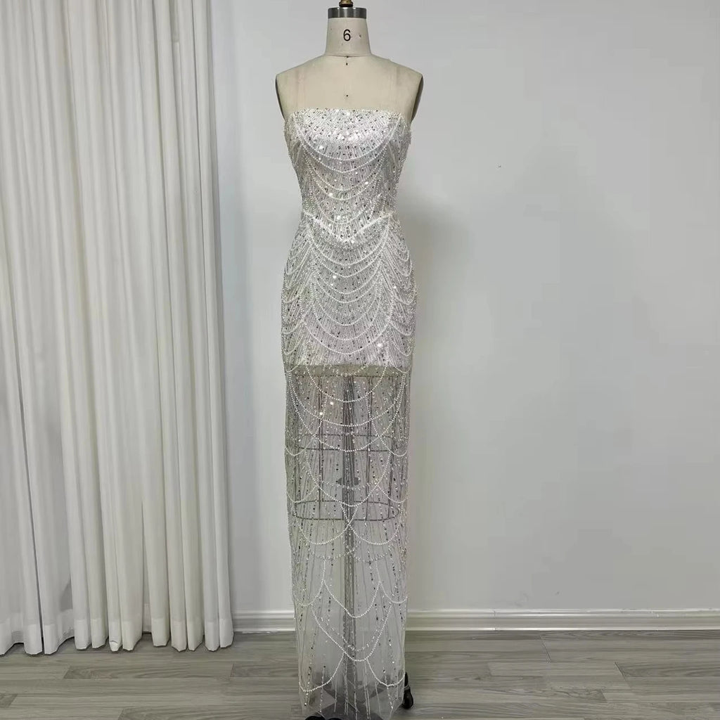 New Arrival Nude Luxury Beaded Pearls Mermaid Evening Dresses 2025 Women Party Evening Gown