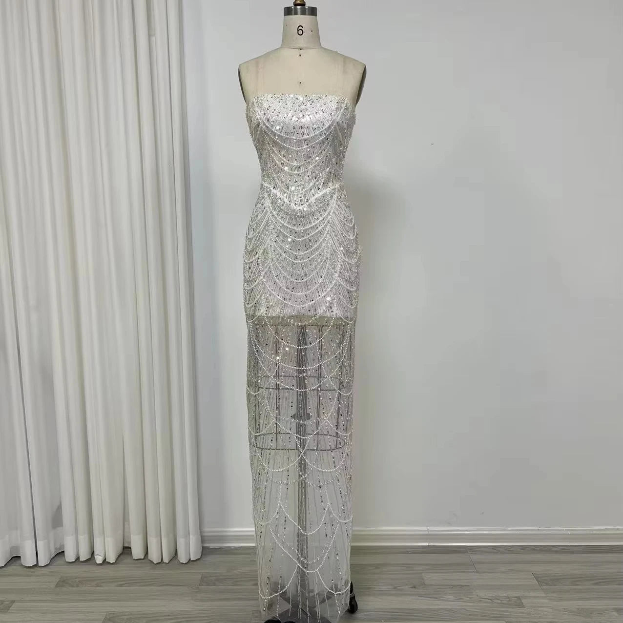 New Arrival Nude Luxury Beaded Pearls Mermaid Evening Dresses 2025 Women Party Evening Gown