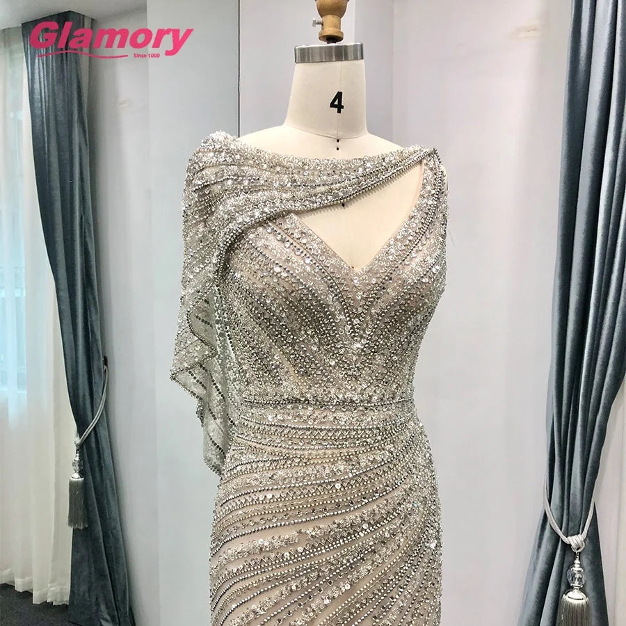 2020 Real Sample Pictures Rhinestones Mermaid Sexy Slit Prom Gown Vestido De Festa Evening Dress