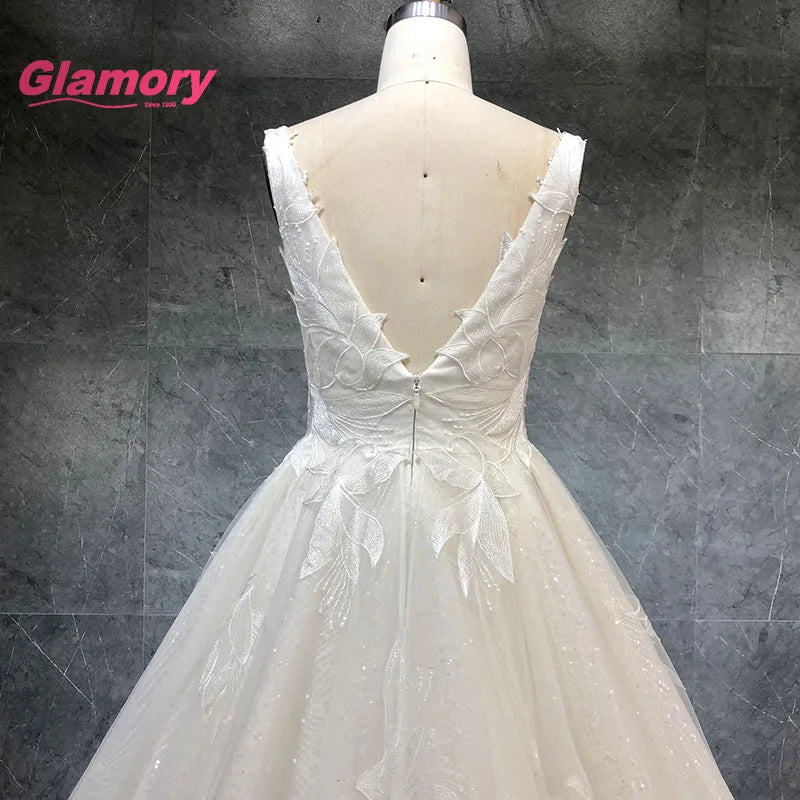 2020 New Collection Vestidos De Novia V Neck Embroidered Elegant Ball Gown Chaozhou High Quality Wedding Dress