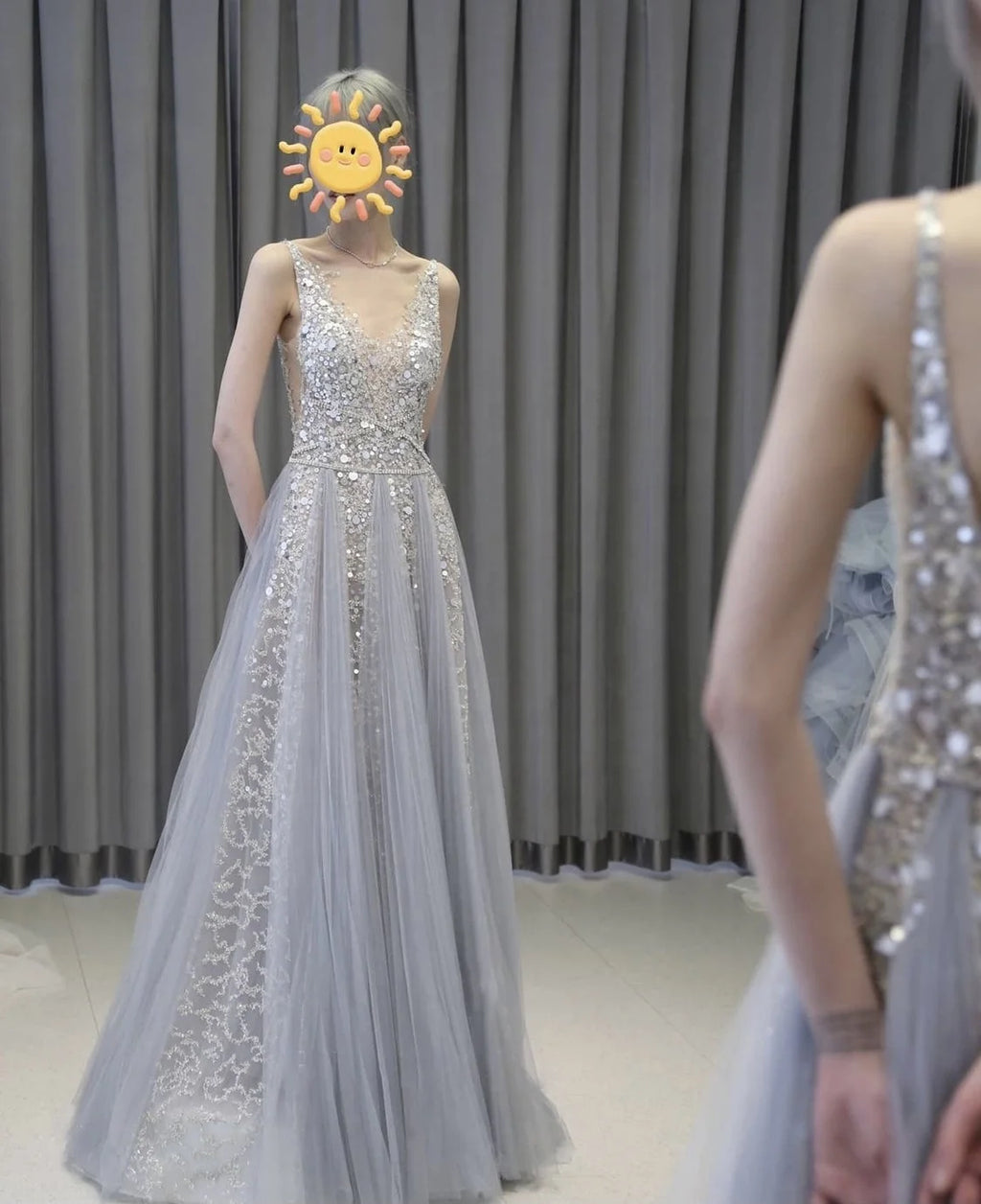 A-Line Evening Dresses With Feathers Shawl  Women Shiny Beaded Prom Dress Robe De Soiree