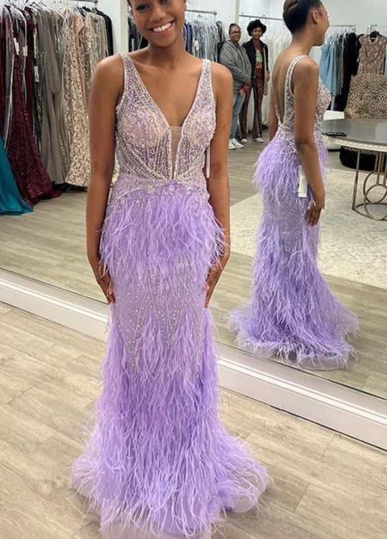 2022 New Handmade Beading Mermaid Evening Dresses With Feathers Sexy Split  Long  Evening Gowns for Women Party