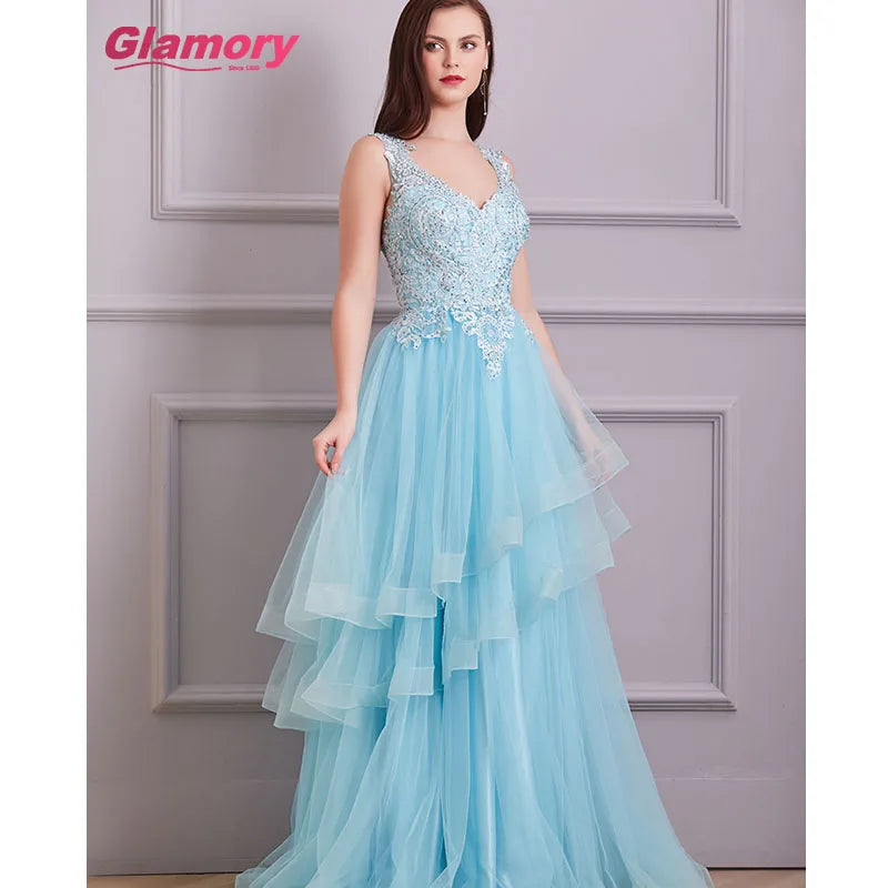 Embroidered Beading Dress Elegant Date Ceremony Party Prom Gown Ruffled Skirt Long Evening Dresses for Women