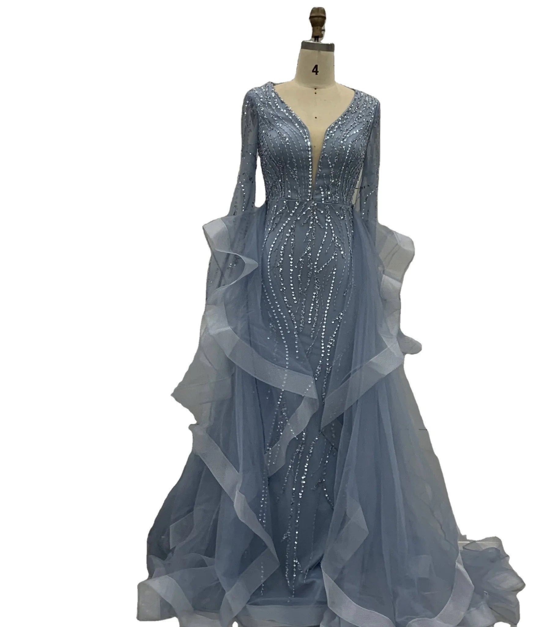 Summer Fashion 2022 New Tulle Beading Prom V-neck Ruffles Party Dress Banquet Long Plus Size Evening Dresses