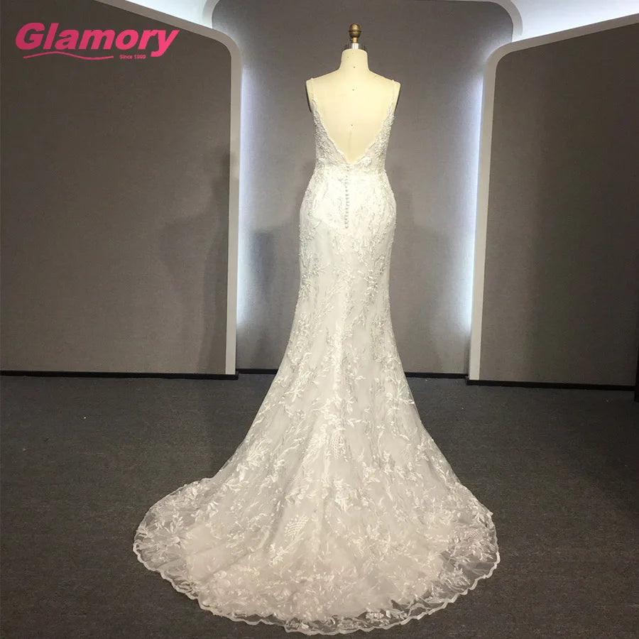 Elegant Vestido De Renda High Quality Long Lace Wedding Fitted Mermaid Bride Dress