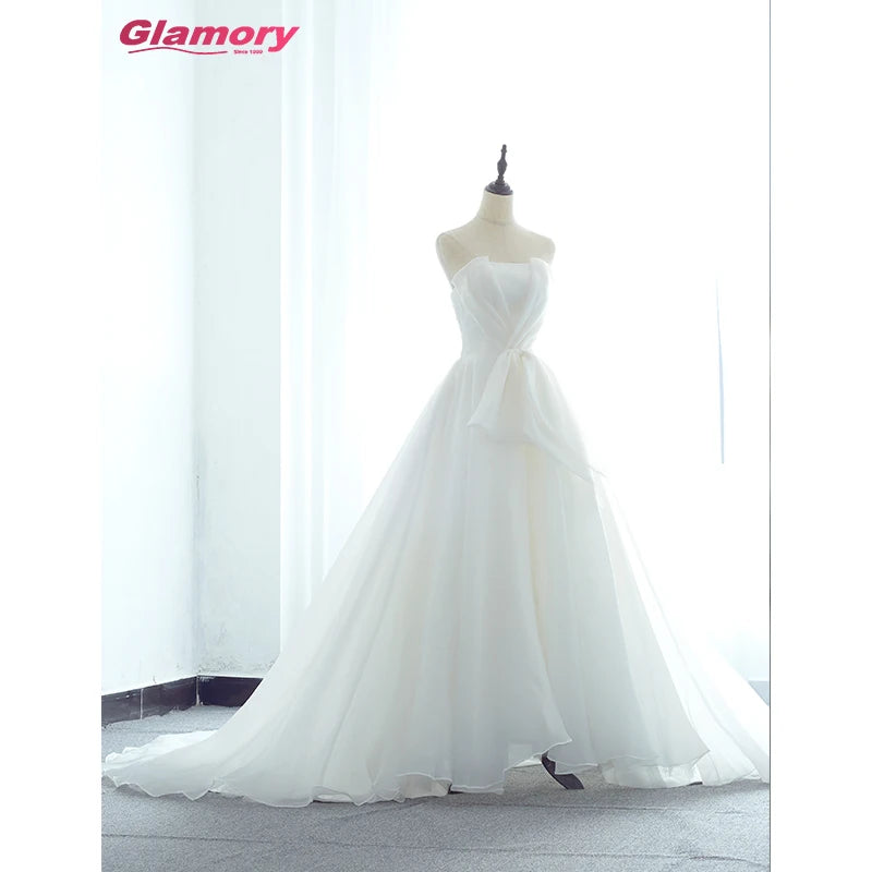 White Africa Dresses Unique Big Bow Long Gowns for Women Ball Gown Bridal Wedding Dress