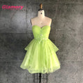 Green Short Prom Party Gown Sweetheart Lace Applique With Beading Mini-length Homecoming Dresses